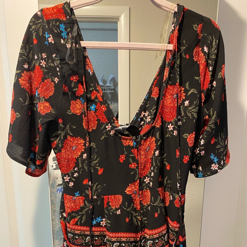 Floral red & black romper